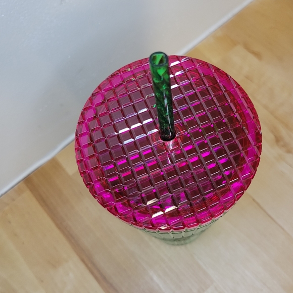 Starbucks 2023 Iridescent ‘Sprout’ Green Pink Grid Bling Venti Tumbler - Picture 8 of 9